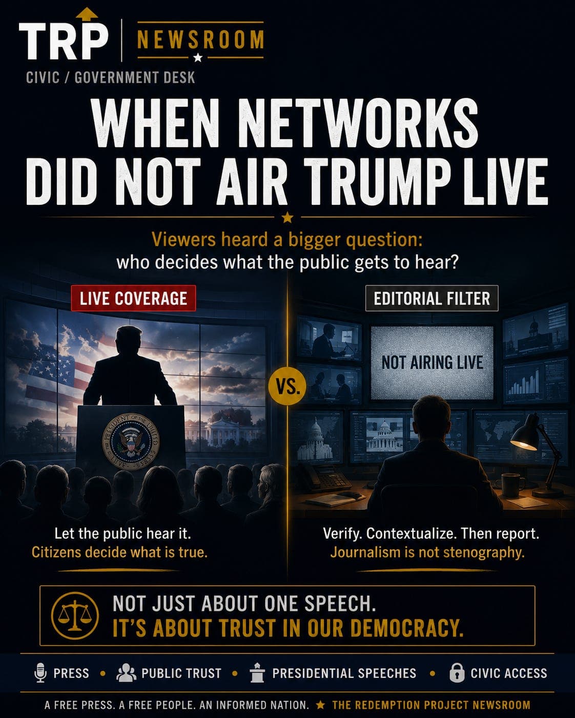 When networks would not air Trump live, viewers heard something bigger than one speech artwork
